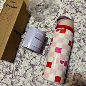 OWALA 32OZ FreeSip Insulated Stainless Steel Water Bottle PINK STICKERS Like NEW
